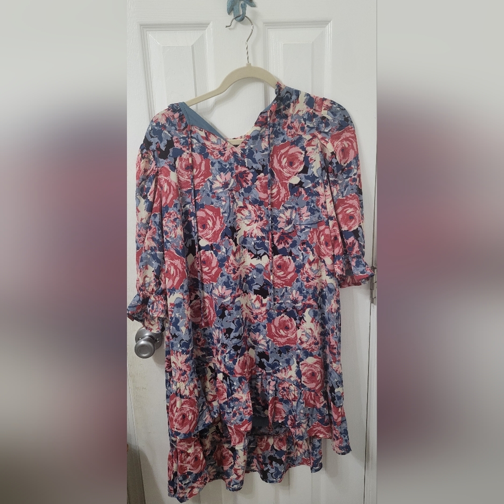 Floral Flowy Dress with Pink and Blue Pattern